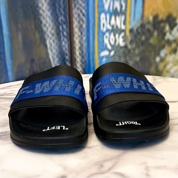 Off-White Industrial Belt Slide Sandals Black Blue Logo Size 39 GUC main image 5